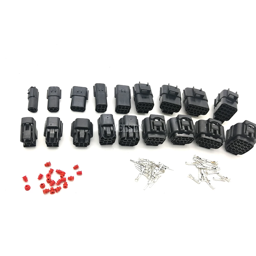 

45set/lot 1P/2P/3P/4P/6P/8P/10P/12P/16P Way Waterproof Connector Car Modification Plug Socket Terminal for Tyco Type