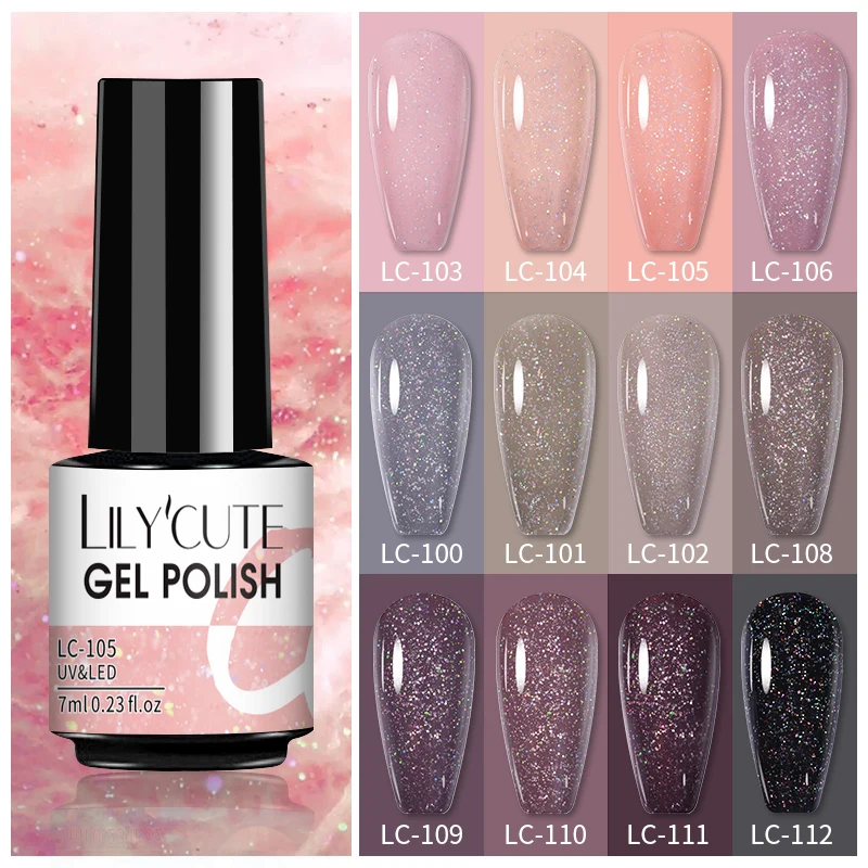 LILYCUTE 7ML smalto Gel per unghie Glitter oro rosa Gel per unghie Semi permanente Nail Art per Manicure Soak Off Gel UV Base Top vernice