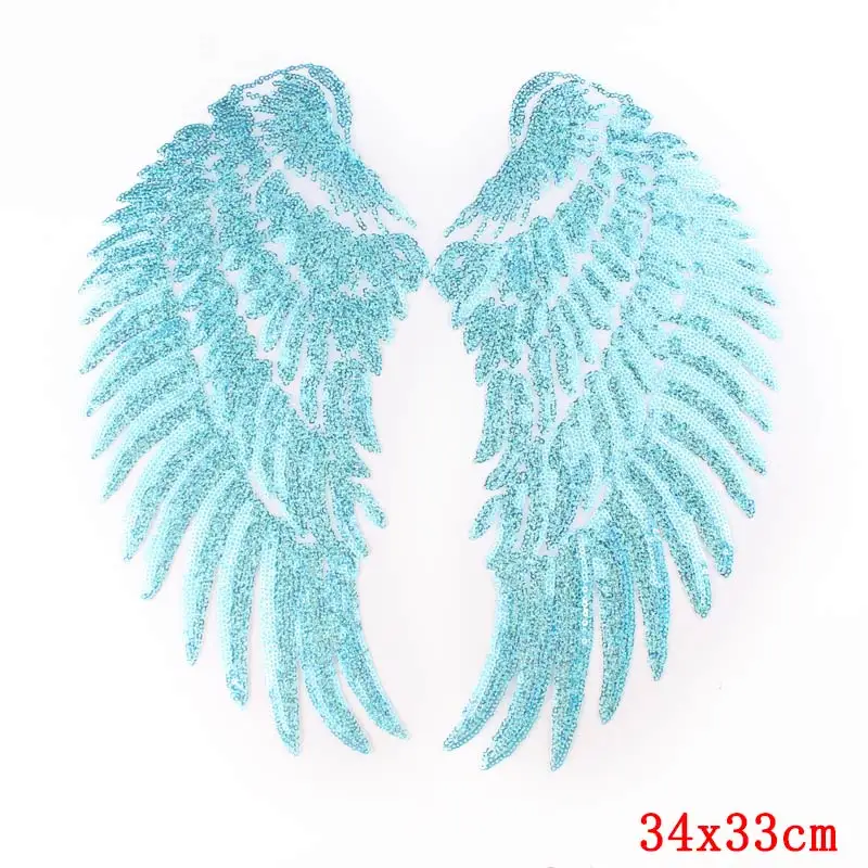 Pulaqi Big Wings Sequin Stripes 1 Pair Wings Embroidered Patches For Clothes Iron Sew On Patches Stickers On Clothes Accessories