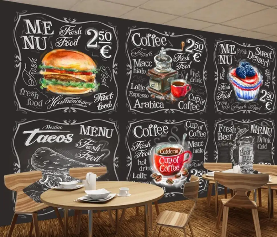 Bacal Hand-painted blackboard cafe bakery tooling 3D wallpaper mural background wall decoration wallpaper murals