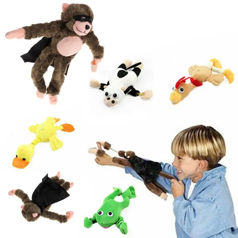 Flying Monkey Chicken Duck Frog Cow Screaming Flying Slingshot Fun Plush Toys