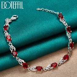 DOTEFFIL 925 Sterling Silver Charm Red AAA Zircon Bracelet Chain For Women Wedding Engagement Party Fashion Jewelry