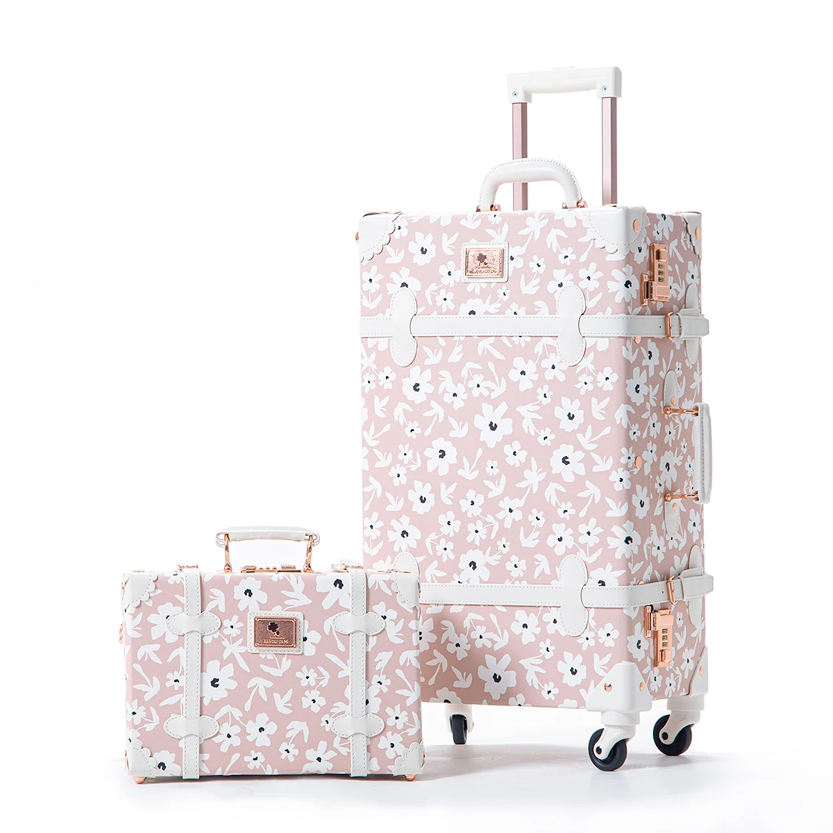 UNIWALKER 2 Piece Vintage Luggage Set 20-26inch Carry on Women Suitcase with 12inch Cosmetic Train Case