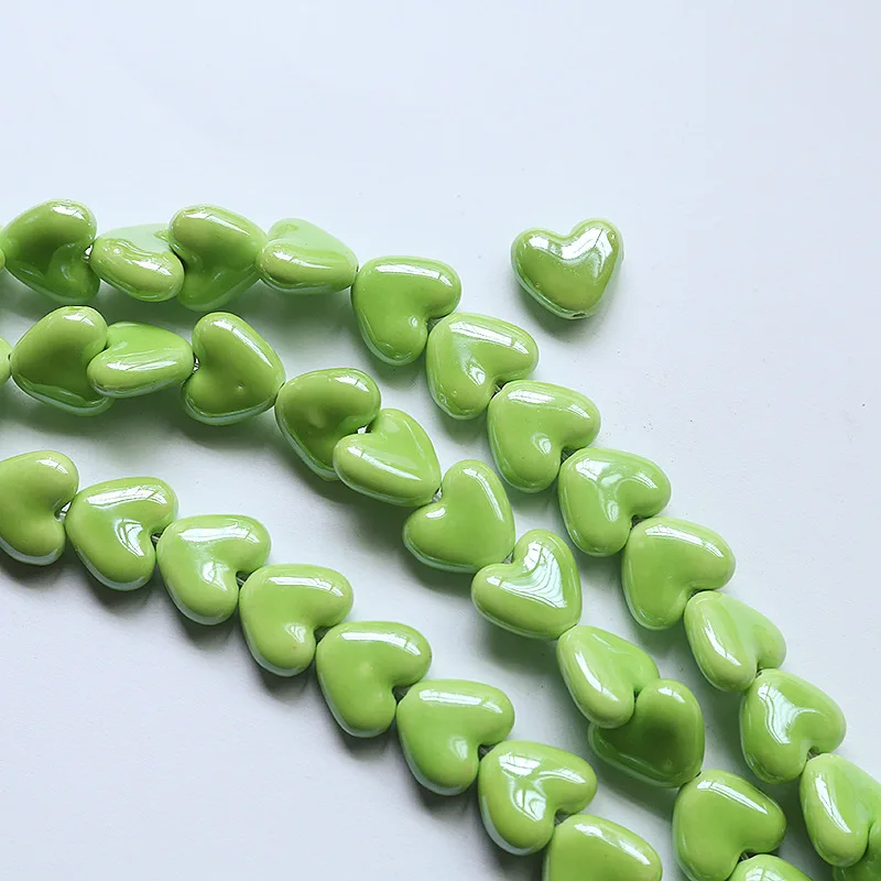 20pcs 15x13mm Heart Shape Ceramic Beads Red/Green/Pink/White/Blue/Yellow/Purple Color Loose Spacer Bead For Jewelry Making DIY
