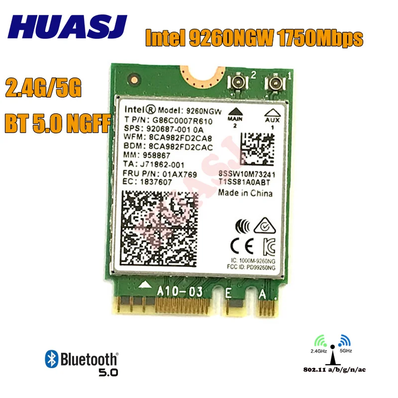 

Двухдиапазонная карта Huasj 1730 Мбит/с, настольный комплект Bluetooth 5,0 802.11ac M.2 9260NGW, Карта Антенна для ноутбука Win10