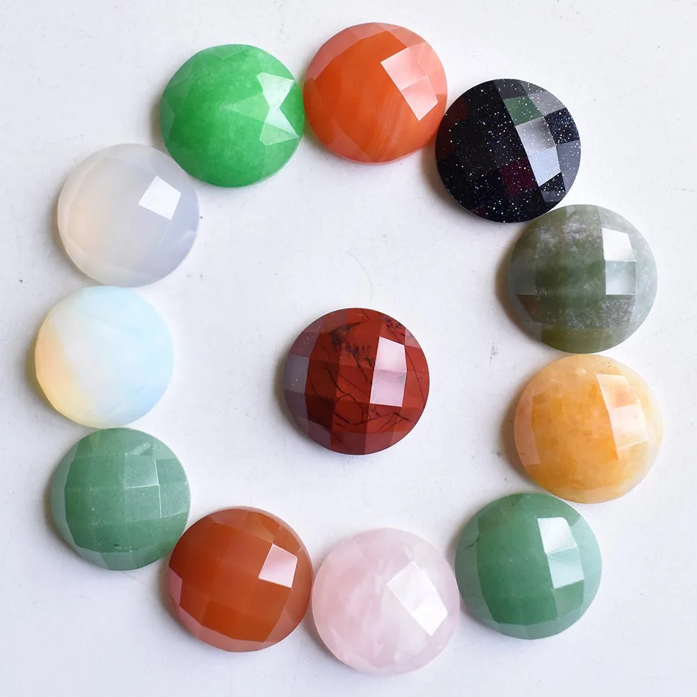 Fashion good quality natural stone mixed round CABOCHON cut faceted beads for jewelry accessories making 16mm Wholesale12pcs/lot