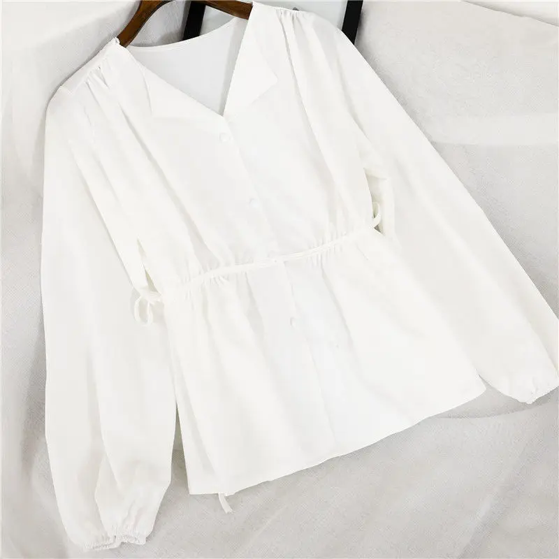 قمصان النساء الملونة Shiring العطاء أنيقة السيدات طويلة الأكمام بلايز عادية بسيطة الكورية نمط كل مباراة الخامس الرقبة أنيقة الإناث