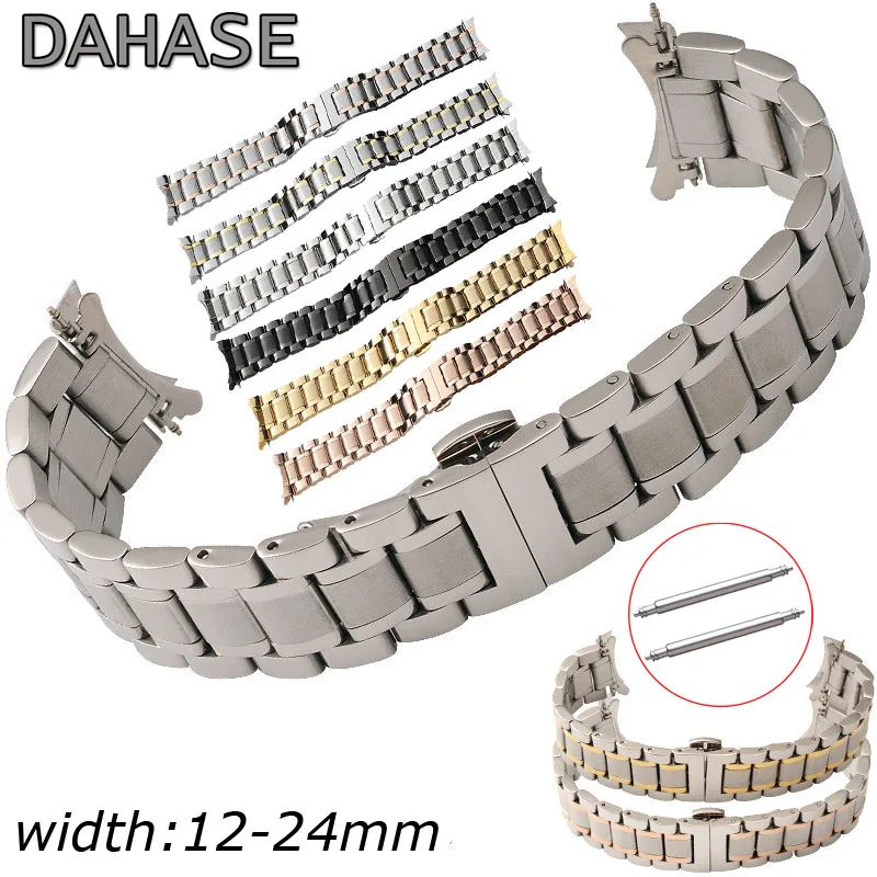 12 14 15 16 17 18 19 20 21mm 22mm 23mm 24mm Watch Band Stainless Steel Curved End Watch Strap Butterfly Buckle Wristband Strap