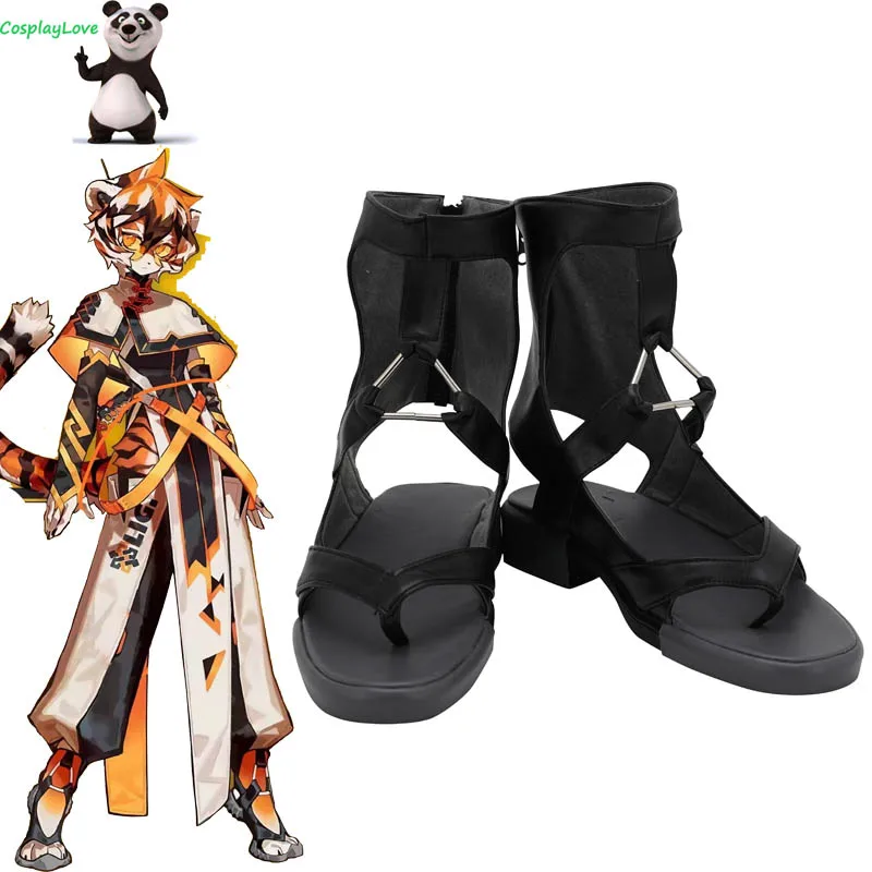 Arknights Waai Fu Nero Scarpe Cosplay Stivali Lunghi In Pelle Su misura Per La Festa Di Natale di Halloween