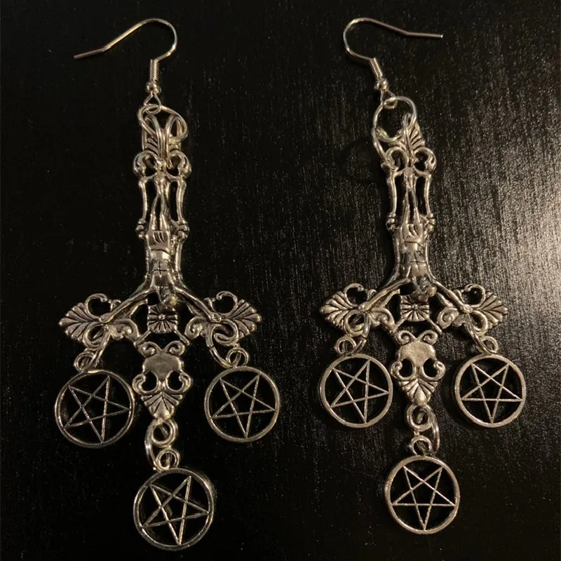 Gothic Unholy Trinity Earrings Inverted Crucifix Inverted Pentagram Statement Trad Goth Witchy Jewelry Fashion Women Gift Trend