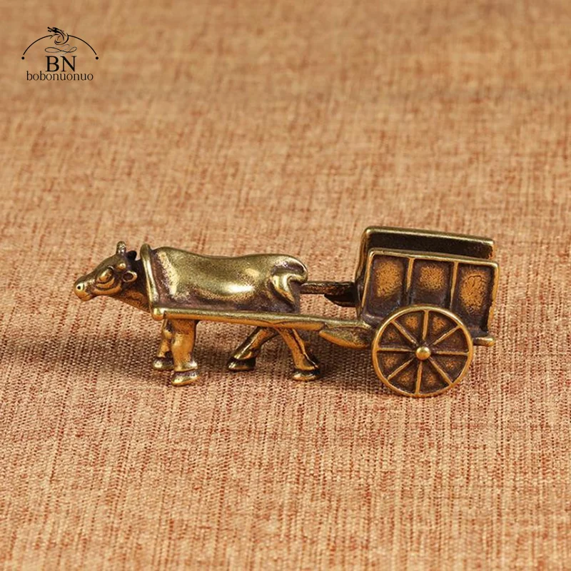 Wall Street Bull Statue Copper Crafts Christmas Sculpture Modern Creative Home Decoration Cow Oxen Pulling Carts Coin Deco Home