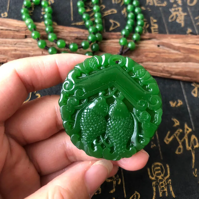 

Natural Green Hand Carved Pisces Jade Pendant Fashion Boutique Jewelry Couple Necklace Gift Accessories