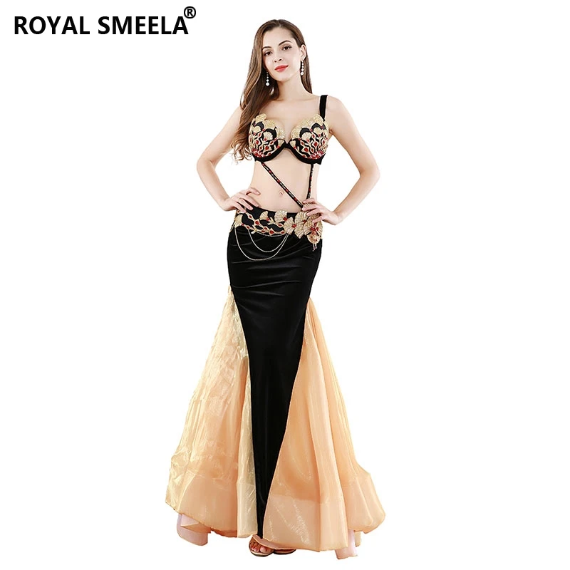 Women stage belly dance costume set sexy belly dancing wear bra belt fishtail skirt long mermaid costumes 3pcs bellydance dress