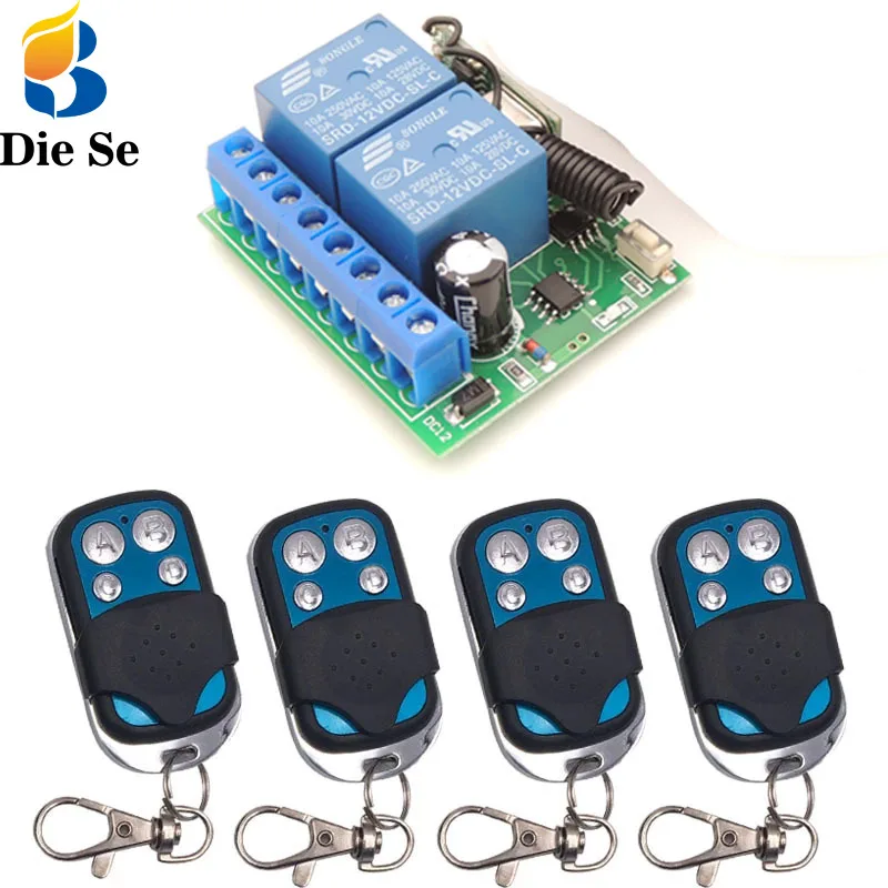 

433 MHz Wireless Remote Control Switch DC 12V 10A 2CH rf Relay Receiver and Transmitter for remote switch garage motor control