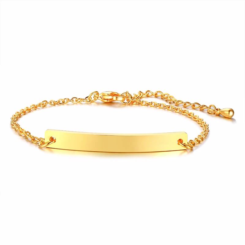 Elegant Personalized ID Bar Bracelets for Women 5mm Thin Stainless Steel Link Chain Custom Name Quotes BFF Bracelet Gift Jewelry image 3