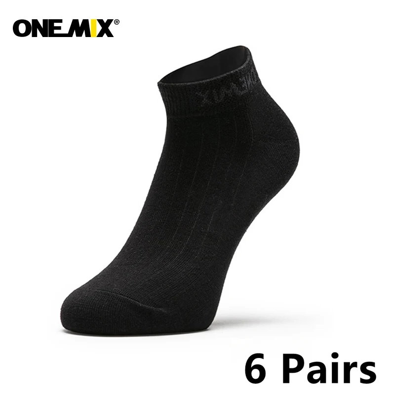 Onemix Brand 6 Pairs Men\'s Running Socks Cotton Cushion Breathable Outdoor Sports Walking Climbing Hiking Crew Dress Black Socks