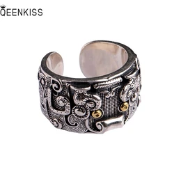 QEENKISS RG6671 Fine Jewelry Wholesale Fashion Male Man Birthday Wedding Gift Retro Gluttonous 925 Sterling Silver Open Ring