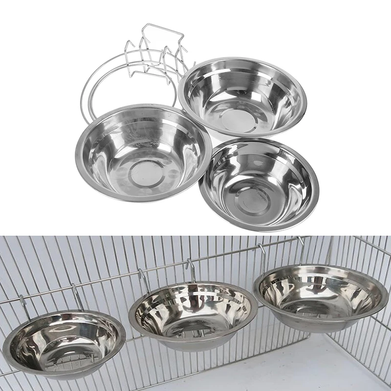 New 1PC Birds Pet Bowl Can Hang Cage Bowl Stainless Steel Birds Hanging Bowls Durable Puppy Feeder Water Food Bowl