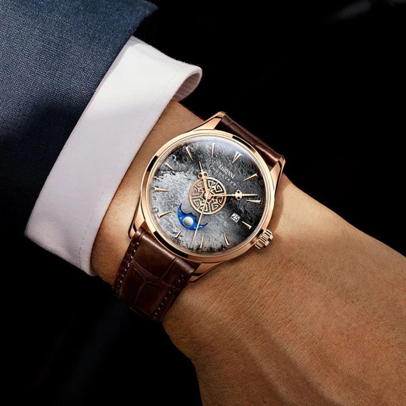 LOBINNI 2021 New Style Original Design Luxury Men Watches Mens Waterproof 50M Automatic Mechanical Watch Moon Phase Date Clock