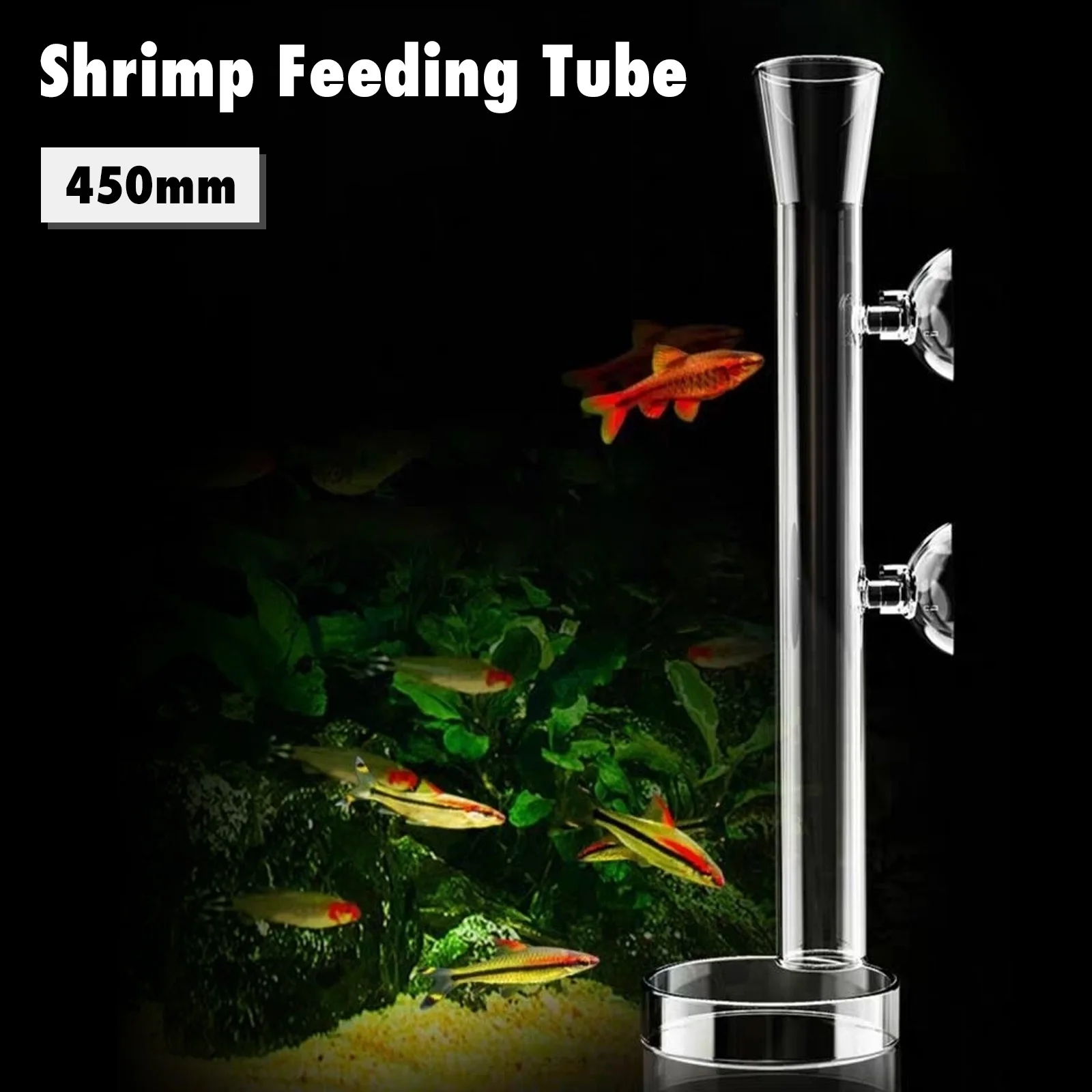 

Behogar 450mm Clear Glass Aquarium Fish Shrimp Feeding Tube with Dish 2 Suction Cups for Aquarium Fish Tank Accessories