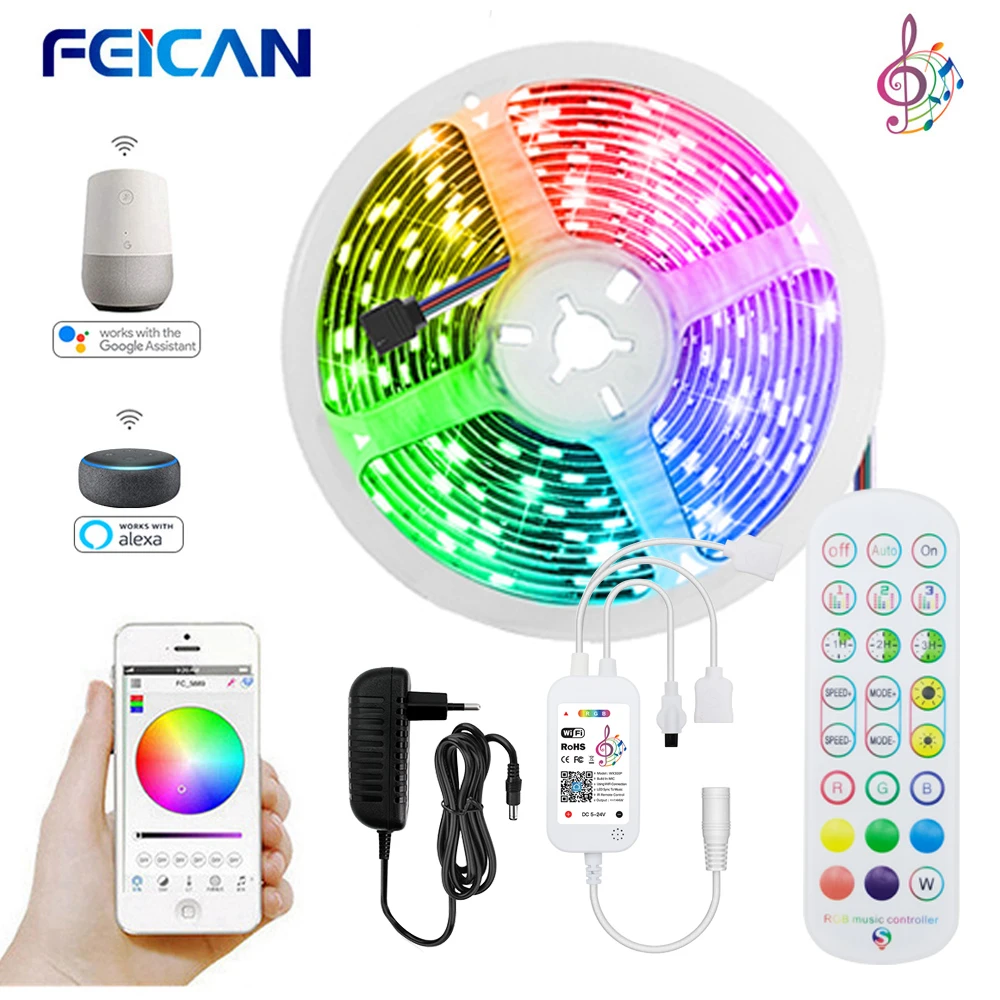 RGB Led Strip Lights 15M 5M 12V 5050 2835 Infrared Bluetooth WIFI TUYA Alexa Smart Controller for Room 10m 20m Lamp Music