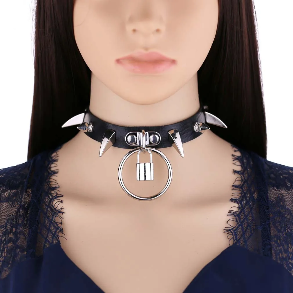 Black Spiked Choker Collar For Women Emo Punk Goth  Lock Necklace 2026 Neck Strap Cosplay Chocker Gothic Accessories