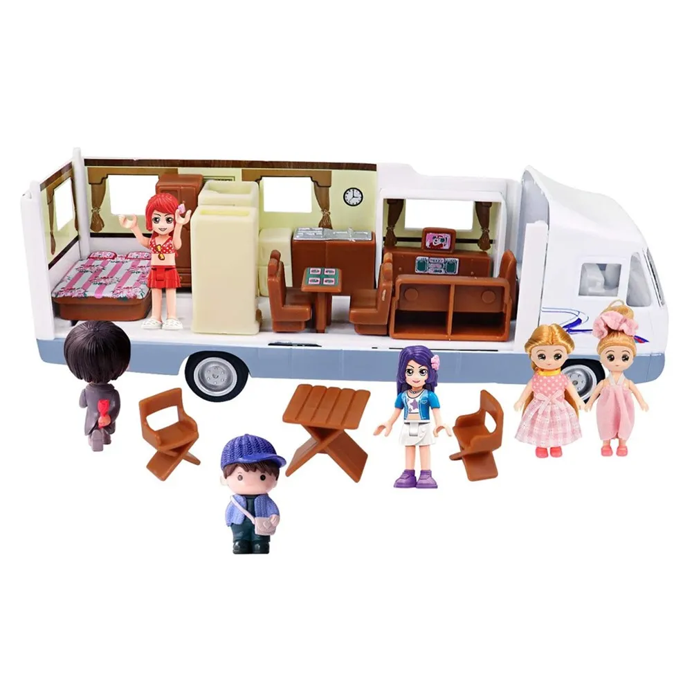 7.6 inch Cool Mini Motorhome Toy Die-cast Pullback Recreational Vehicle Pull Back RV with DIY Holiday Camper Van Model for Kids