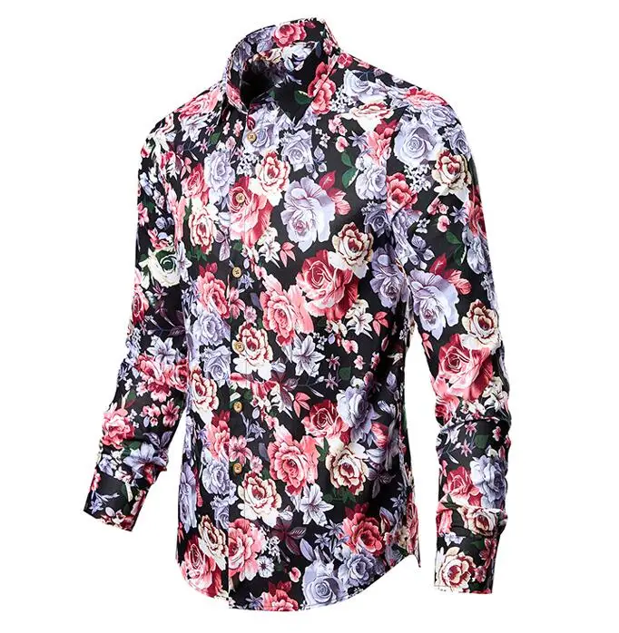 Mens Floral Shirts Vintage Printed Camisa Social Longs Sleeve Shirt 2025 Fashion Men Dress Camisa Social Masculina Streetwear