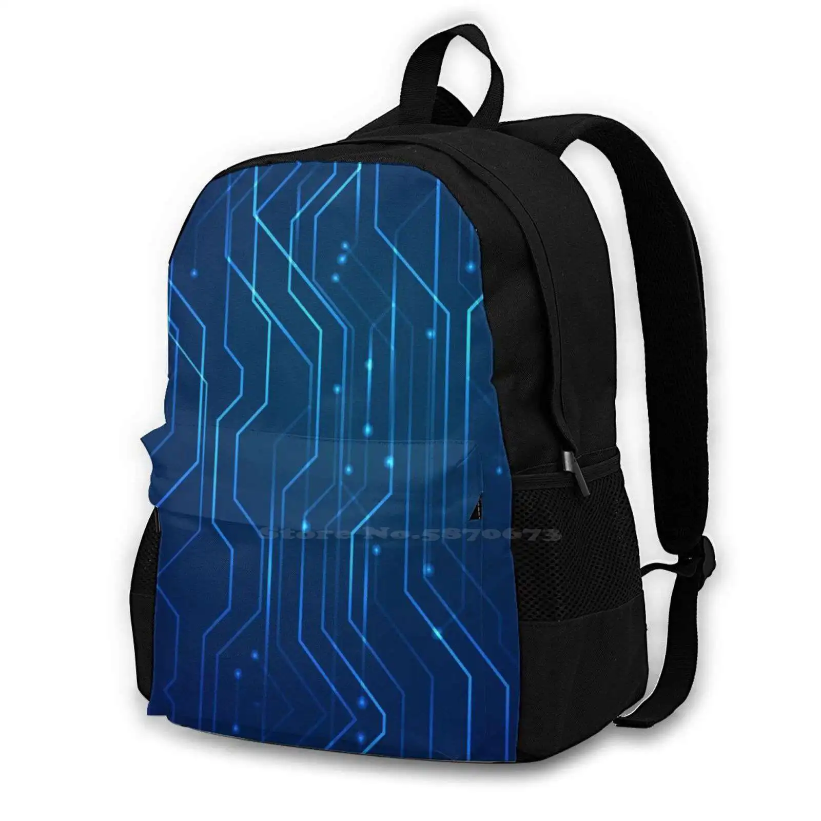 Digital Blue Connections 495D Print Design Backpack Student Bag Briansmith84 Blue Lines Glows Circuits Technology Texture