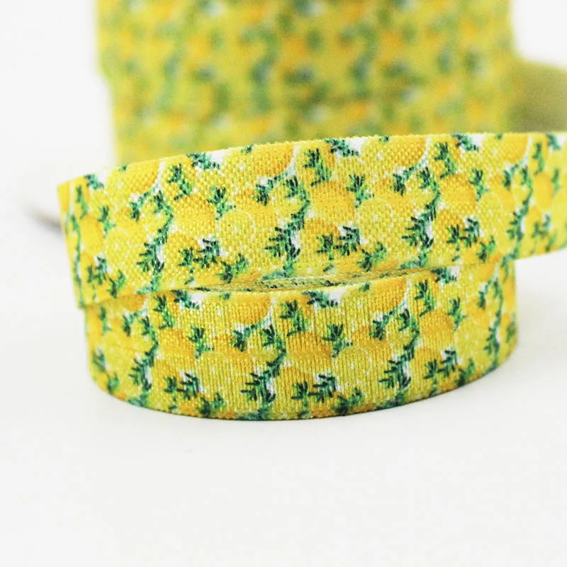 

5/8" Cartoon lemon heat-transfer elastic foe printed ribbon 16mm diy girls handmade bow ribbons for degift wrap tape ribbons