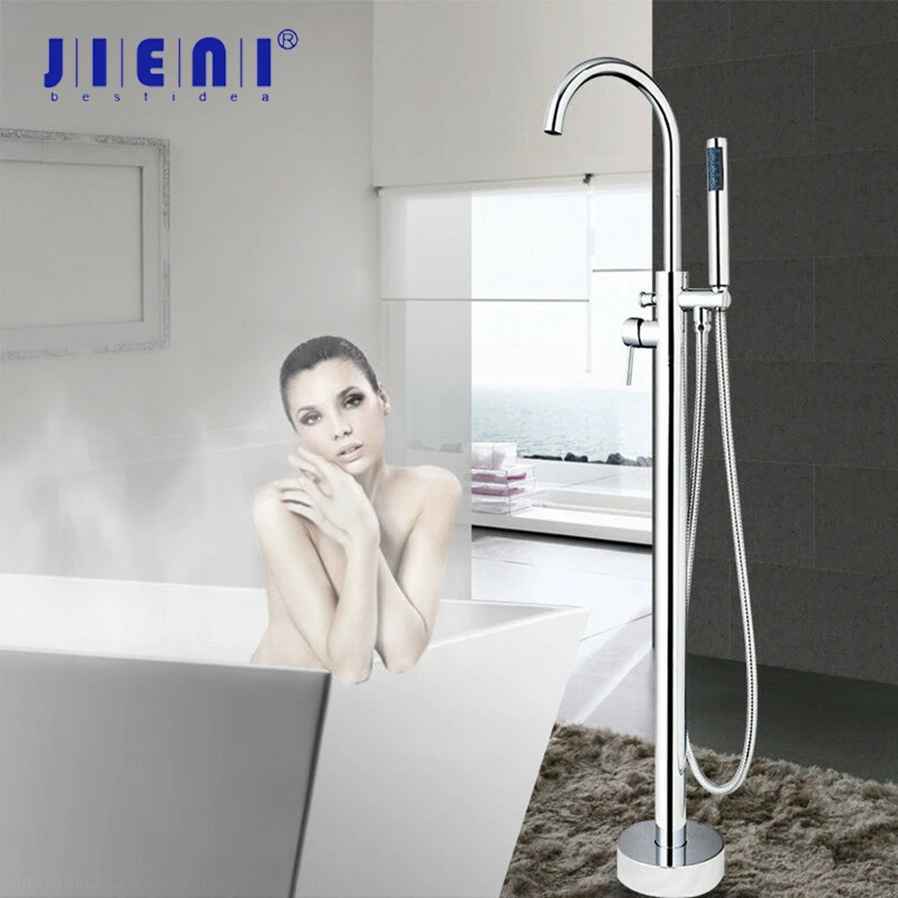 

JIENI Solid Brass Chrome Nickel Black Floor Standing Tub Shower Faucet with Hand Shower Head Bathroom Shower Systerm Set Bathtub