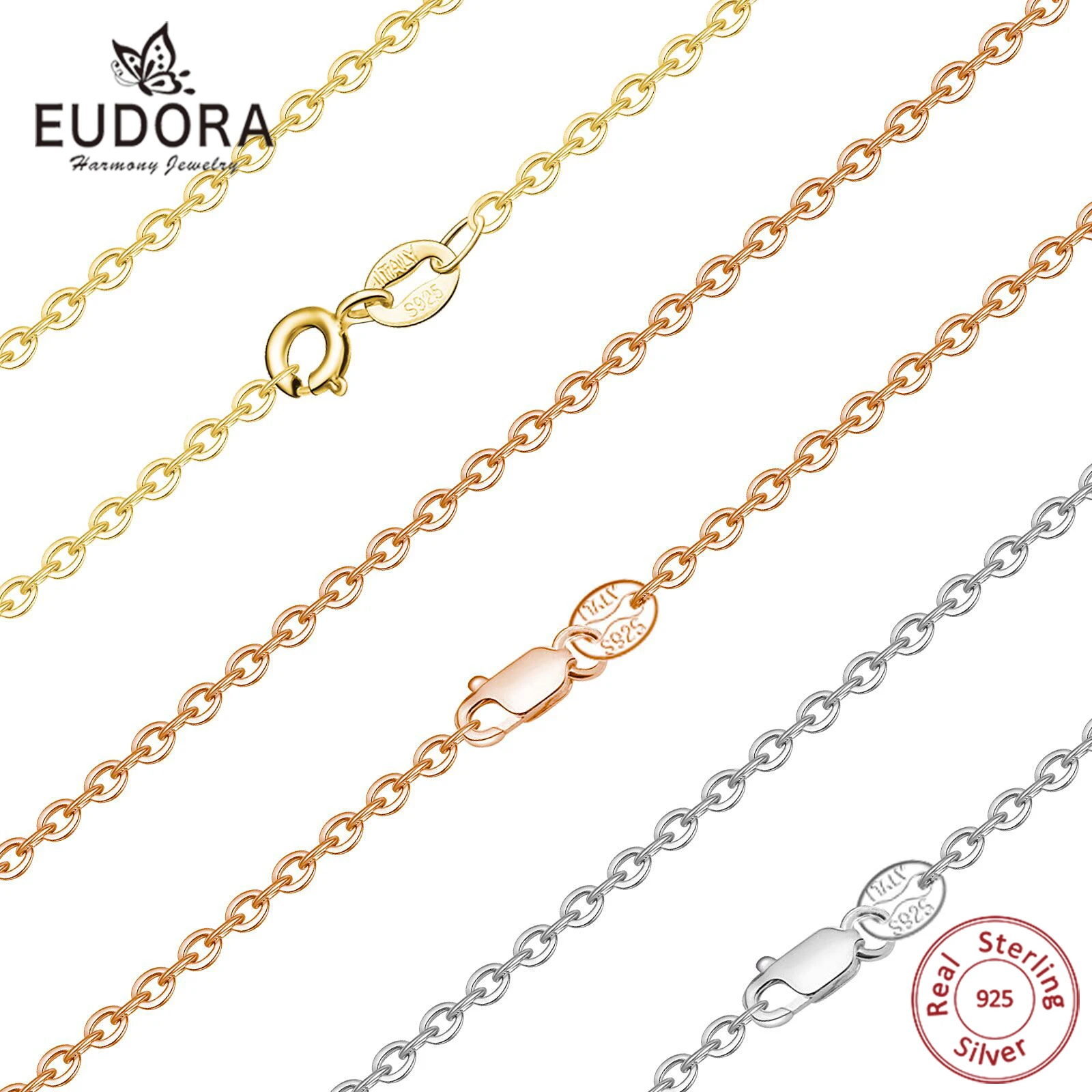 Eudora 100% 925 Sterling Silver Classic Basic Chain  Lobster Clasp Adjustable Necklace Chain Fine Jewelry for Women