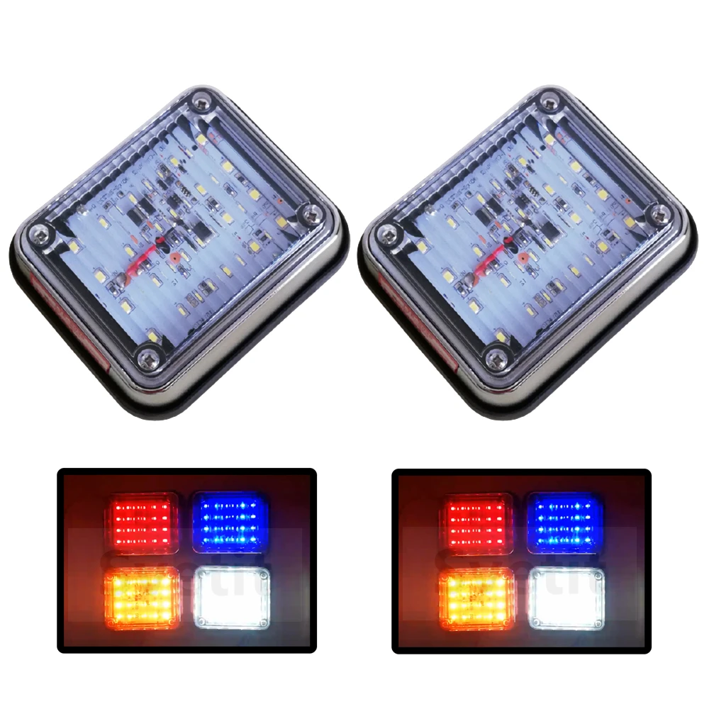 2Pcs Emergency Ambulance Light Fire Truck Strobe LED Lights 12V 24V Van Side Marker Light Red Blue Amber White