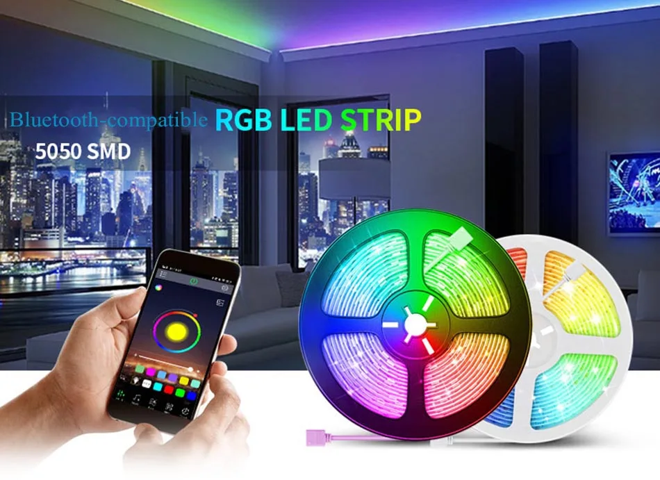 Bande LED RGB/RGBW, 12/24V, Contrôleur WIFI, Android/iOS, Compatible Bluetooth, Contrôle IR pour Maison Magique