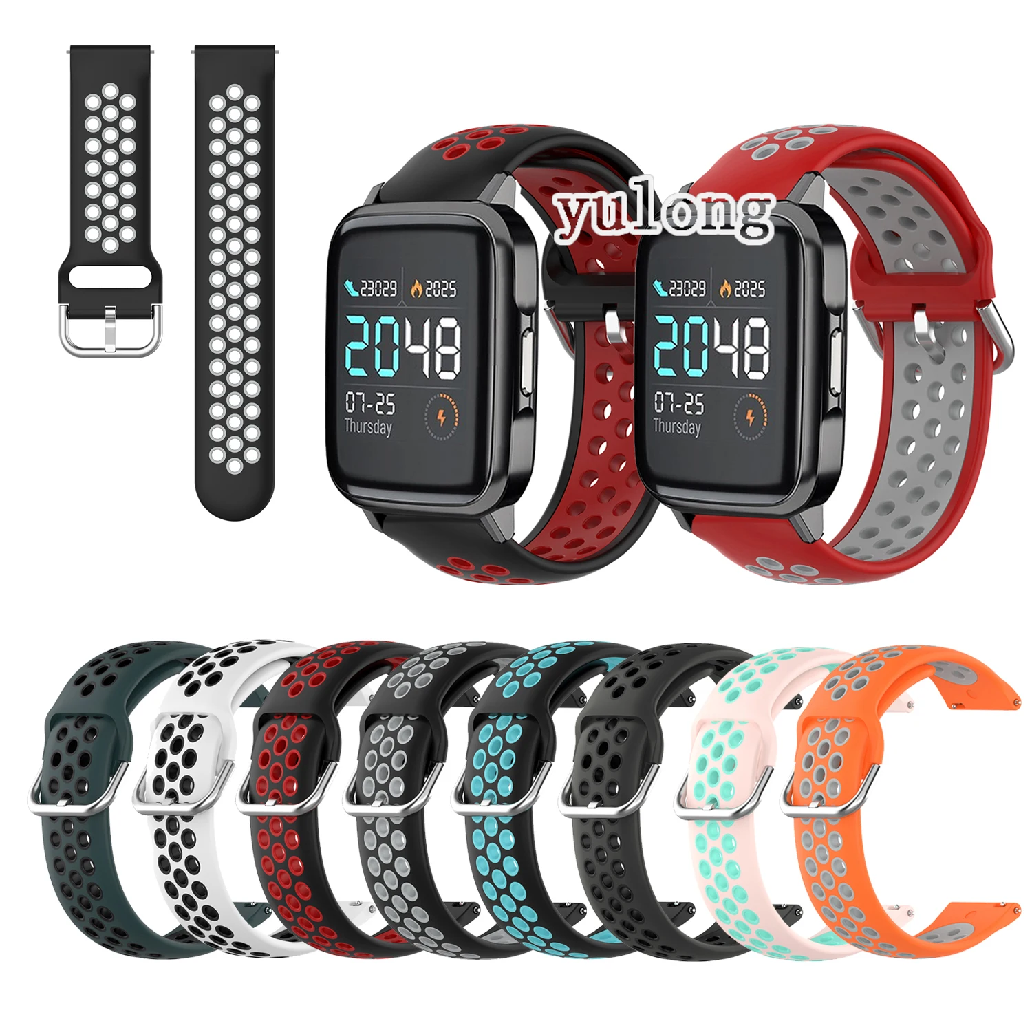 الملونة لينة سيليكون تنفس حزام (استيك) ساعة حزام ل Haylou LS02 ساعة ذكية Repleacement الرياضة معصمه كوريا 20 مللي متر