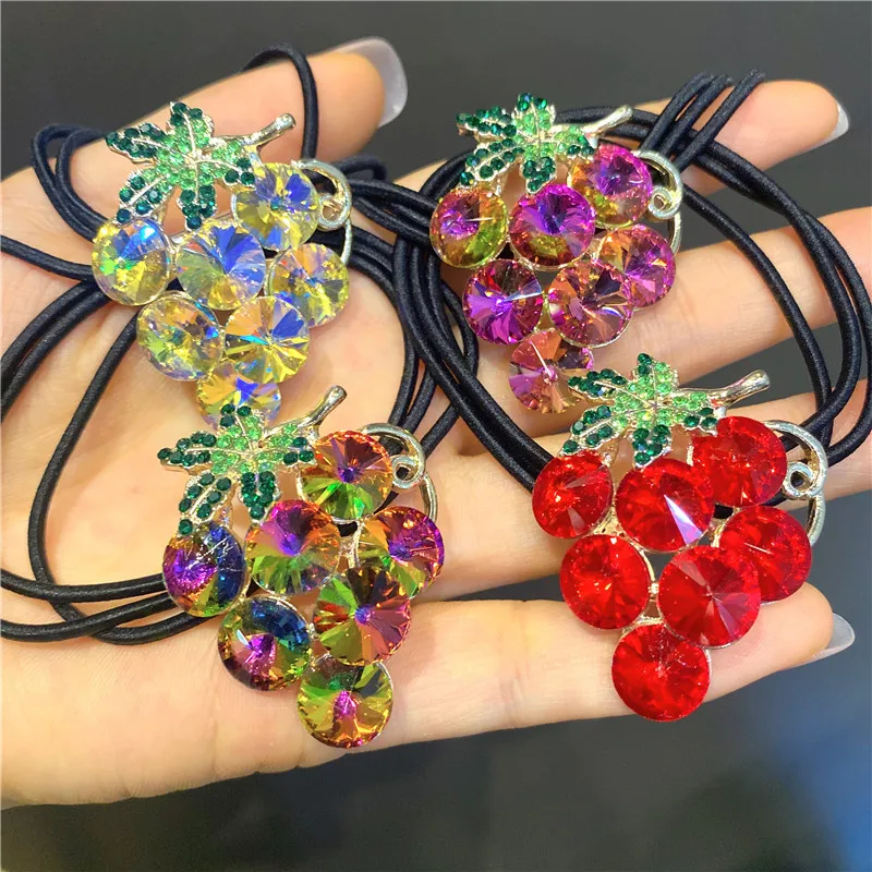 Rhinestone Hair Accessories Shiny Grape Crystal Hair Ring Hair Rope Sweet Sen Fruit K9 Shiny Exquisite Tie Head Rope