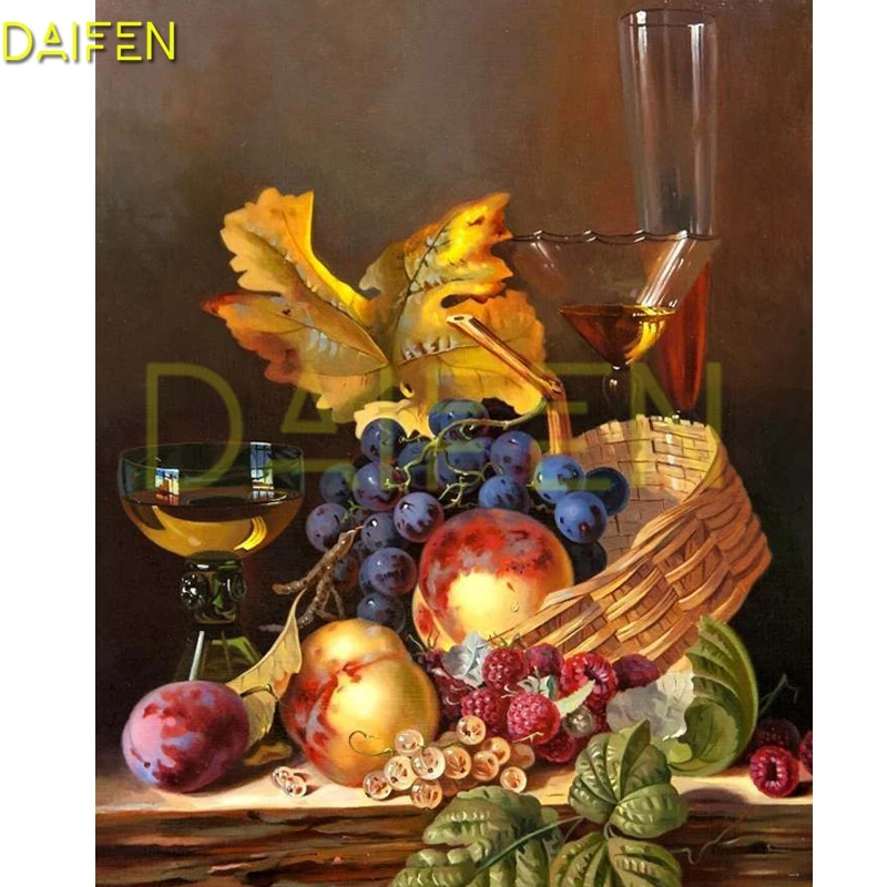 5D DIY Diamond painting Cross stitch Champagne Full Round Diamond embroidery Prune fruit Full Square Diamond mosaic Grape peach