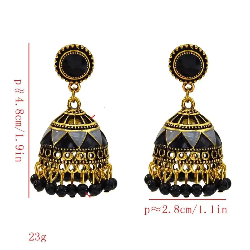 Classic India Earrings for Women Boho Vintage Ethnic Pakistan Tibet Beads Bells Drop Earr Hollow Afghan Kundan Jhumka Jewelry