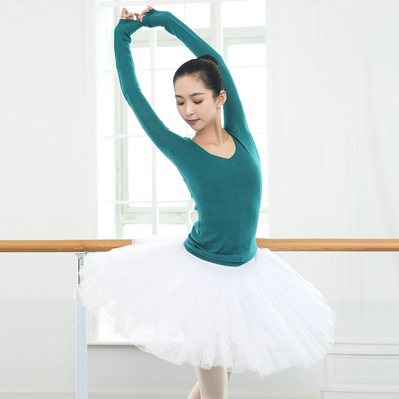 Áo Len Nữ Múa Ba Lê Đan Vũ Ấm Bộ Lưu Điện V Cổ Vũ Áo Lệch Vai Cashmere Vũ Ấm Ballerina Dancewear