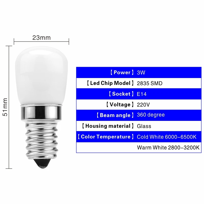 10pcs/lot LED Fridge Light Bulb E14 3W Refrigerator Corn bulb AC 220V LED Lamp White/Warm white Replace Halogen Chandelier Light