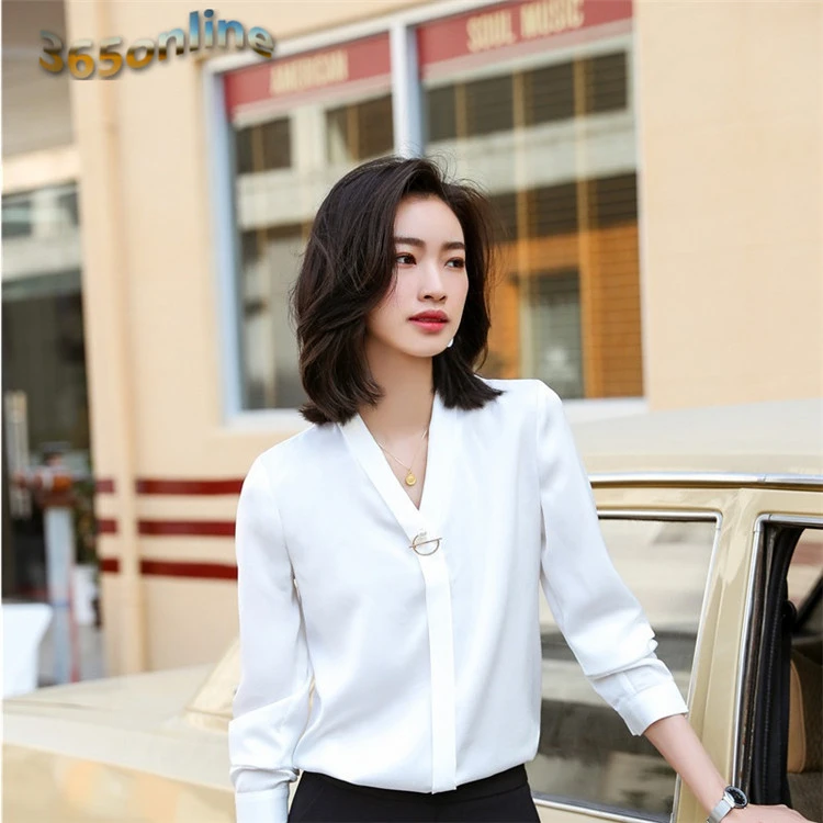 Fashion V-neck Long Sleeve Blouses Novelty Purple Spring Summer Shirts OL Styles Female Blouse Ladies Work Wear Casual Tops