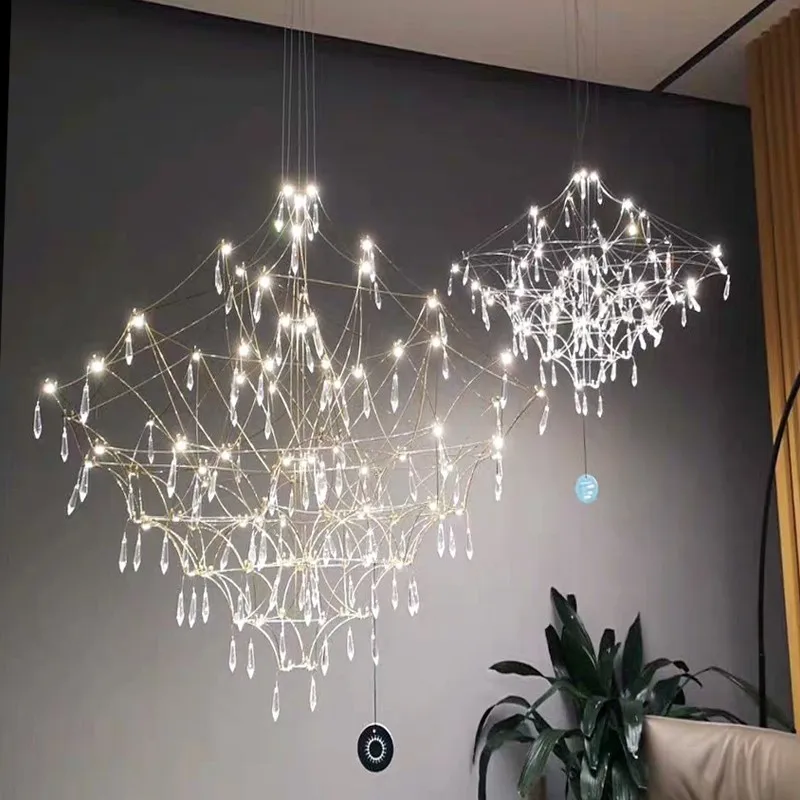 Gypsophila Crystal Lamp Modern Villa Duplex Building Bedroom Dining Room Llight Cube Flying Firefly Chandelier