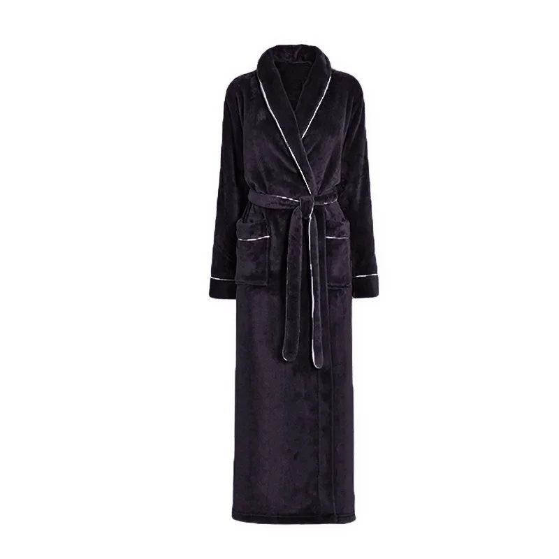 Flannel V-Neck Winter Robe Women&Men Bathorobe With Belt Full Sleeve Warm Negligee Thicken Ultra Colar Fleece Home Dressing Gown