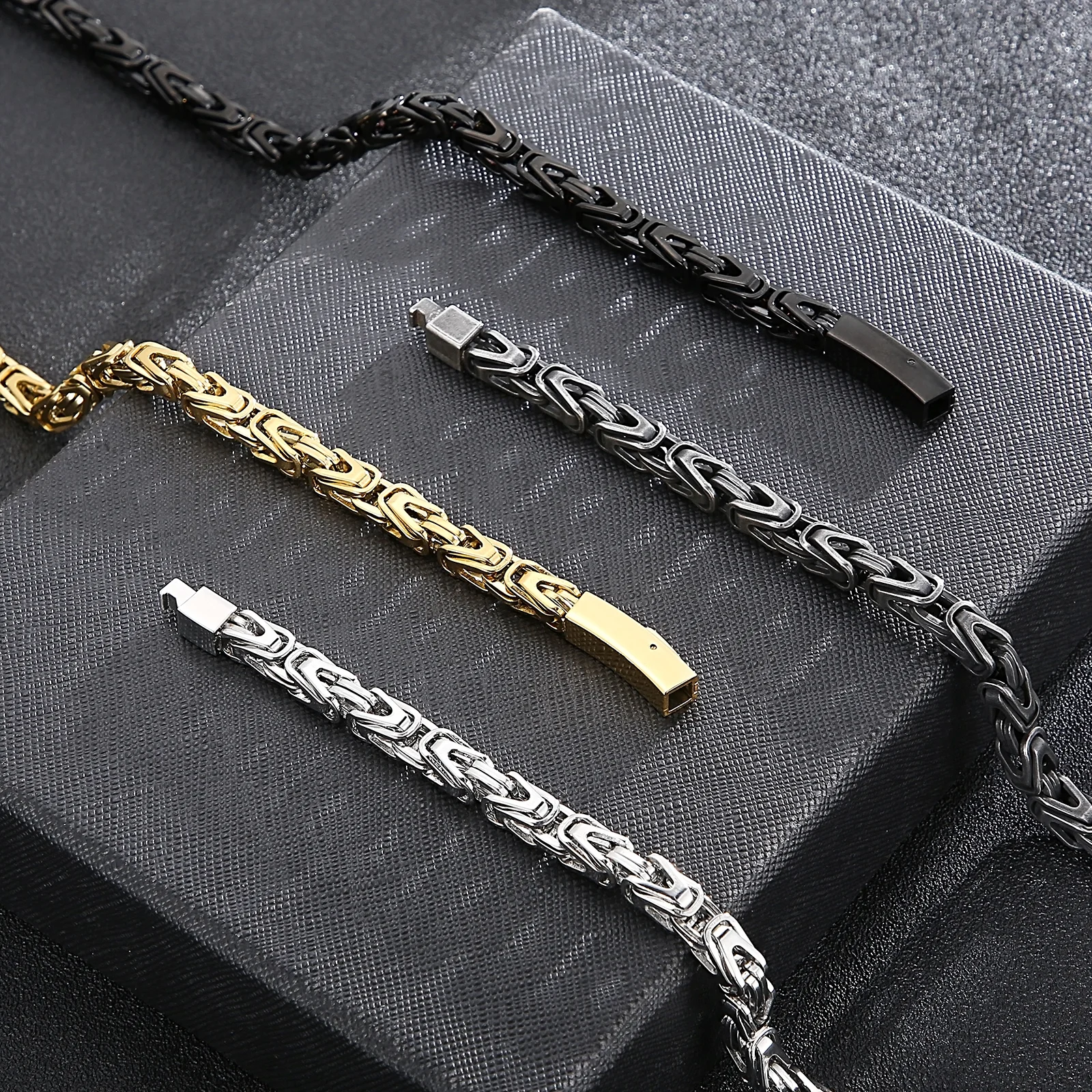 Vintage Seven Color 6mm Lock Chain Men\'s Stainless Steel Polished Necklace HipHop Byzantine Male Colorful Charm Biker Jewelry