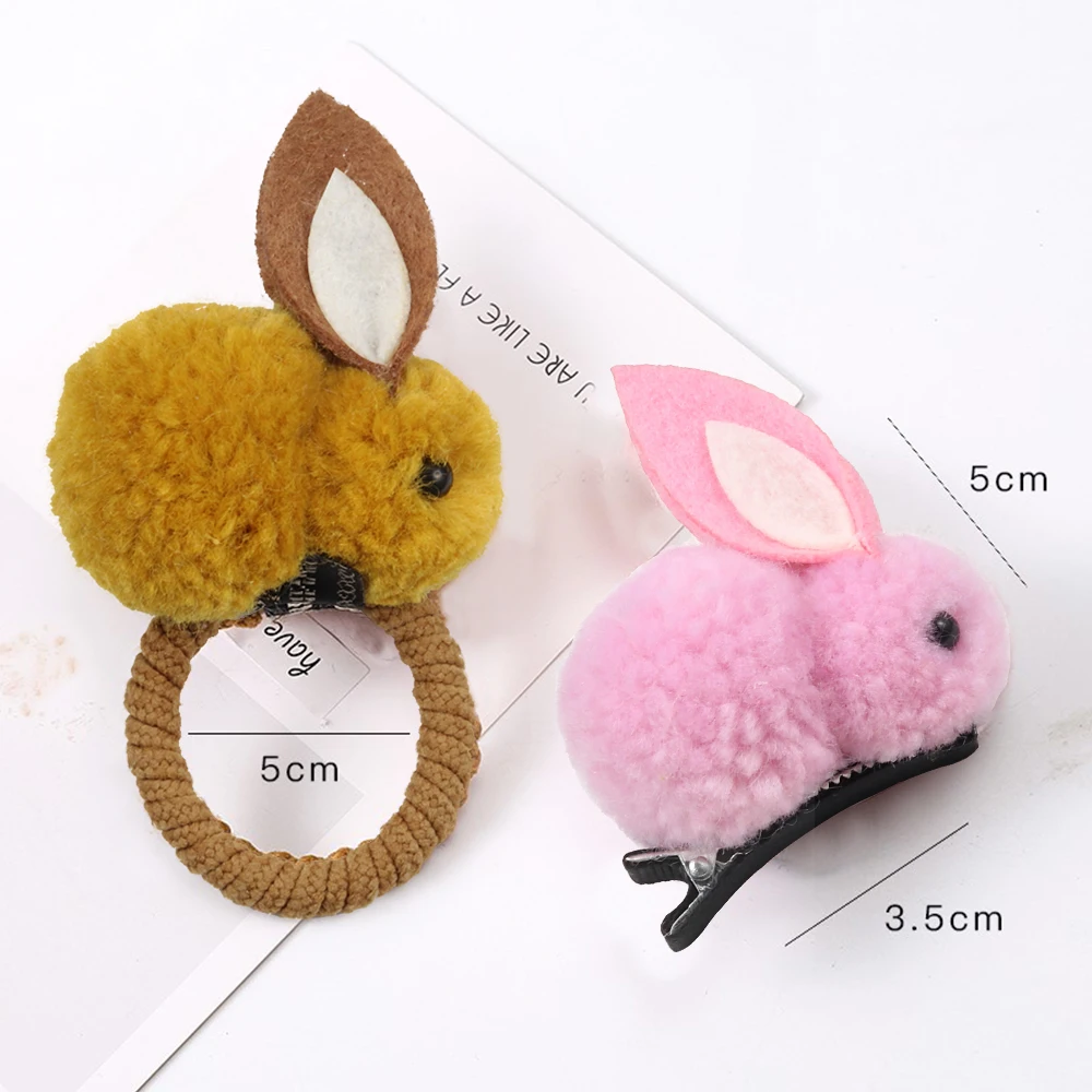 Cute Rabbit Hair Bands Soft Furry Kawaii Bunny Hair Clips Rubber Band Baby Girl Children Hairpins Hair Accessories Headwear Gift