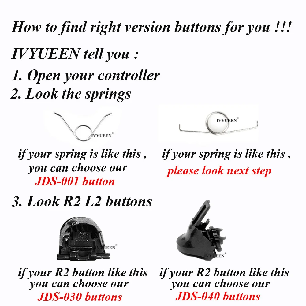 IVYUEEN R2 L2 L1 R1 ปุ่มทริกเกอร์Mod KitสำหรับPlayStation 4 PS4 Pro Slim Controller Analog Stick Caps JDS 055 050 040 030 011