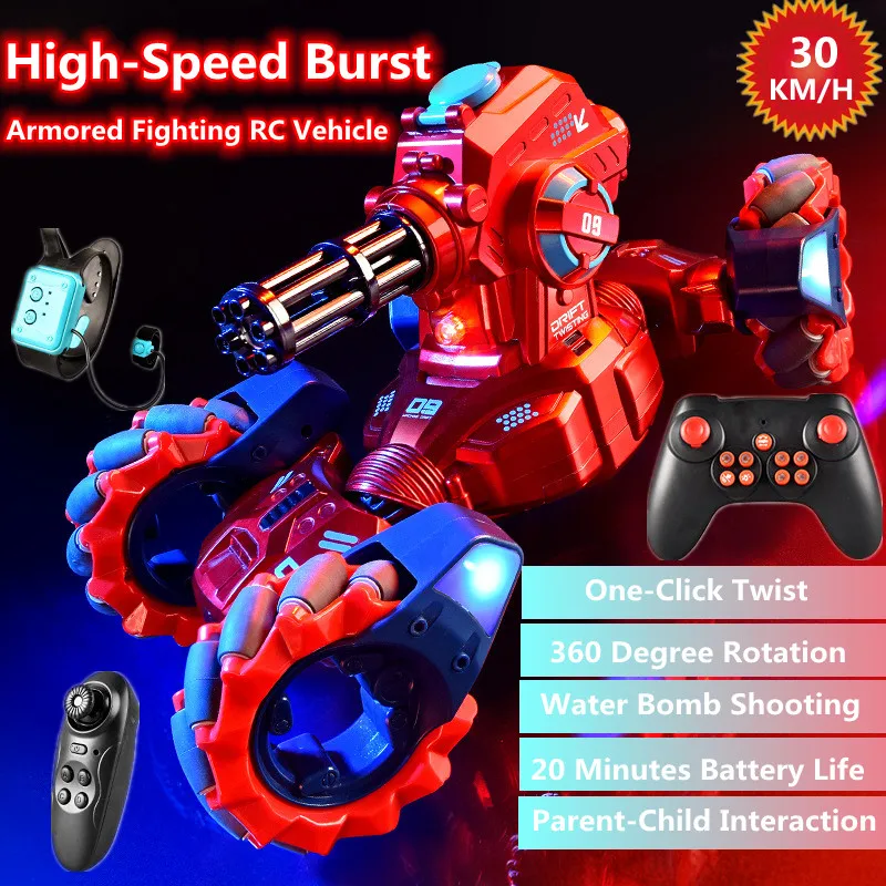 4WD Armored Fighting Remote Control Vehicle 360 Degree Rotation One-Click Twist High-Speed Burst Gesture Sensing Drift RC Car