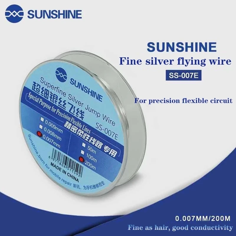 Sunshine SS-007E Ultra-Fine Silver ลวด Fly Line Linprecision วงจรที่มีความยืดหยุ่นเฉพาะ0.007มม.เงินลวดสาย