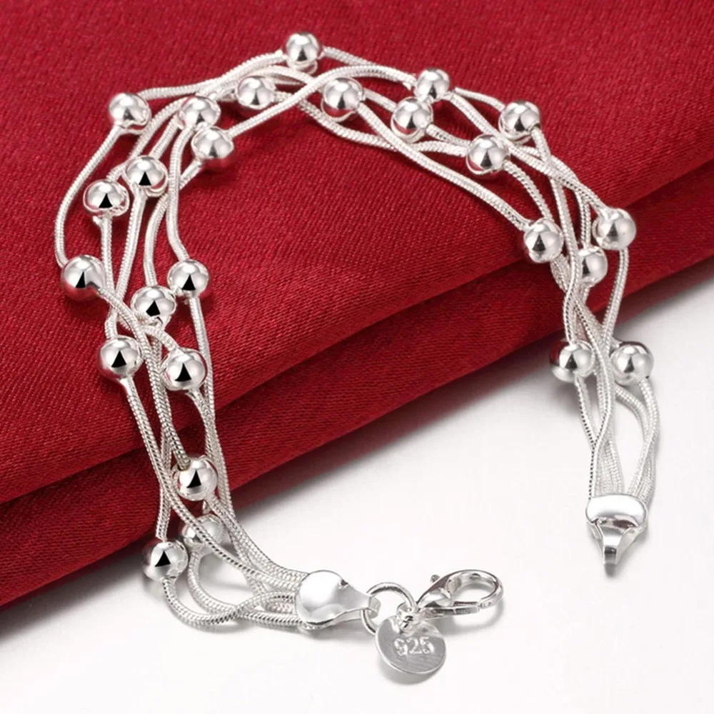 New Design Exquisite Multi-Line Beading Charm Bracelets for Women Christmas Gifts 925 Sterling Silver Jewelry Snake Chain Bracel