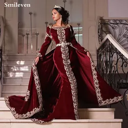 Smileven Caftan Mermaid Evening Dress Velvet Algerian Special occasion Dresses Lace Appliques Evening Party Gowns Customized